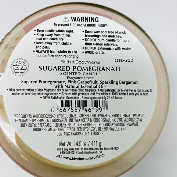 NWT Bath & Body Works 3 Wick Candle Sugared Pomegranate. Up to 60 hours burn - Picture 4 of 7